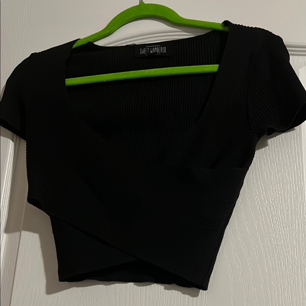 Sweet Wanderer Black Crop Wrap Blouse